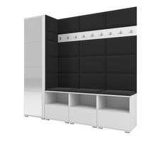 GARDEROBE NELA IX 200 cm (Modulare Flurmöbel Weiß mit Spiegel & Sitzpolster Schwarz 16 Breite Sitzbank) - Silberfarben/Schwarz, Holz/Holzwerkstoff (200/187/40cm) - Ravio