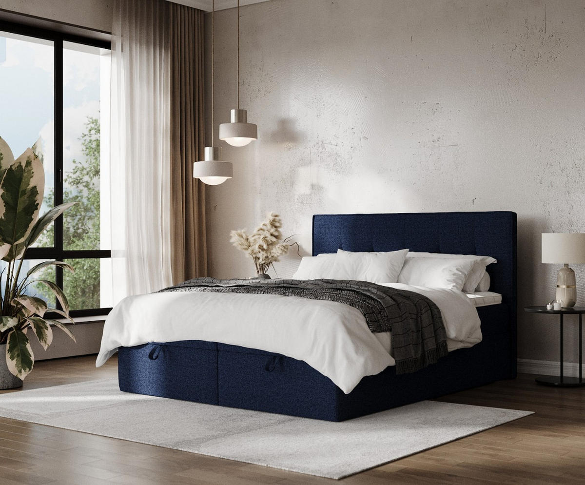 BOXBETT Tivra 180/200 cm Marineblau im Riva Stoff - Schwarz/Dunkelblau, Holz/Holzwerkstoff (180/200cm) - AltaBeds