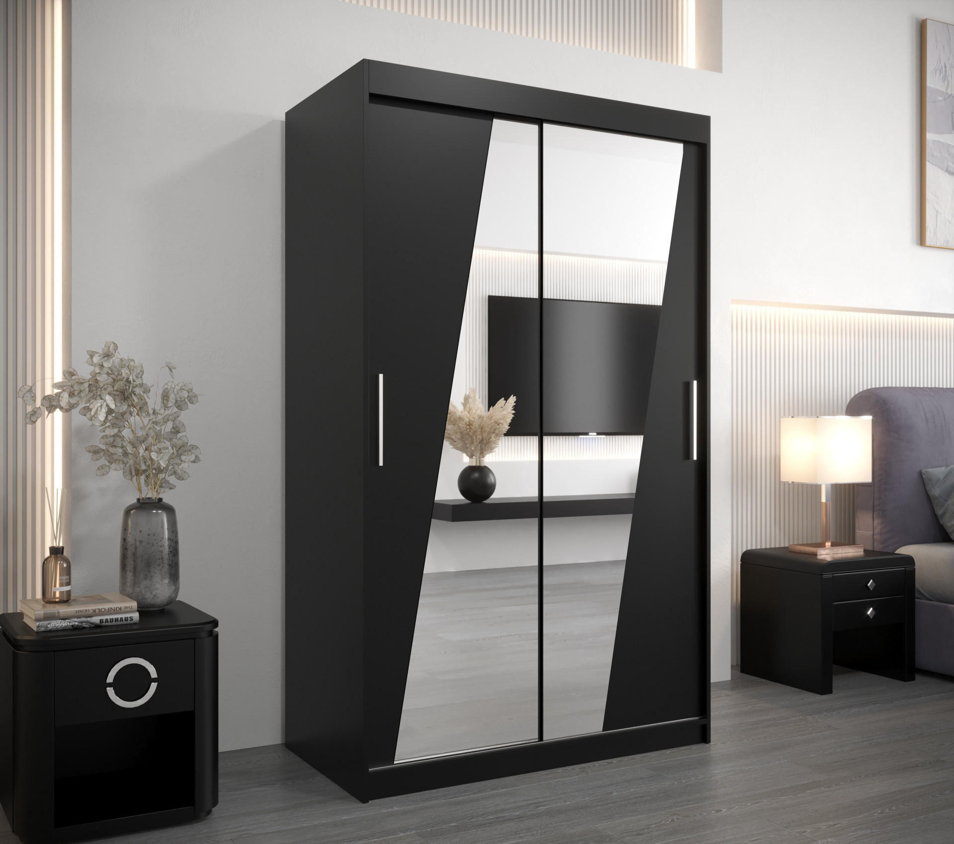 SCHWEBETÜRENSCHRANK 200/120/62 2-türig - Silberfarben/Schwarz, Holz/Kunststoff (120/200/62cm) - MÖBEL KRYSPOL