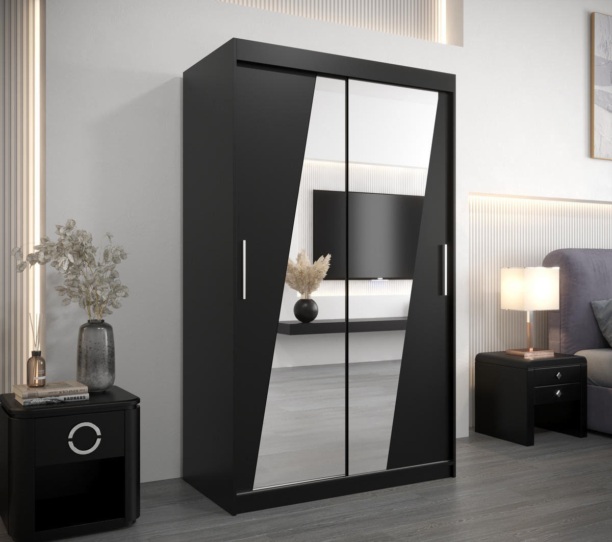 SCHWEBETÜRENSCHRANK 200/120/62 2-türig - Silberfarben/Schwarz, Holz/Kunststoff (120/200/62cm) - MÖBEL KRYSPOL