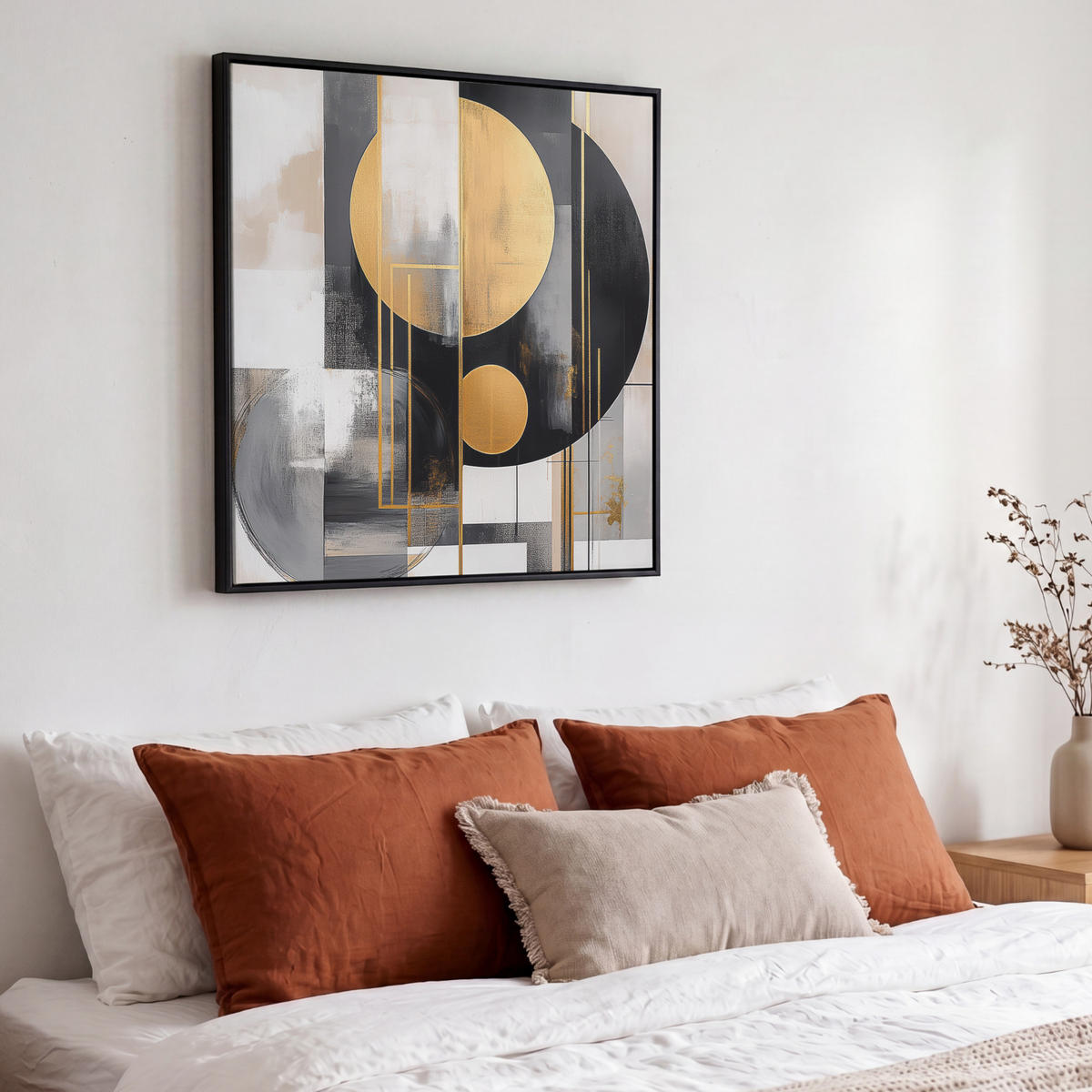 LEINWAND Bilder mit Rahmen - Abstrakt - Gold - Silber - Formen - Ästhetisch - Modern - 50x50 - Goldfarben, Textil (50/50cm) - MuchoWow
