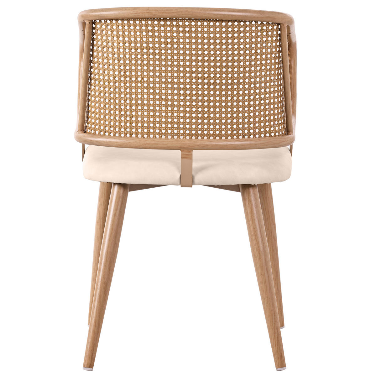 ESSZIMMERSTUHL 2-Tlg Rattan Rückenlehne, PU Leder Sitz, Beige - Braun, Metall (47/79/51cm) - FLIEKS