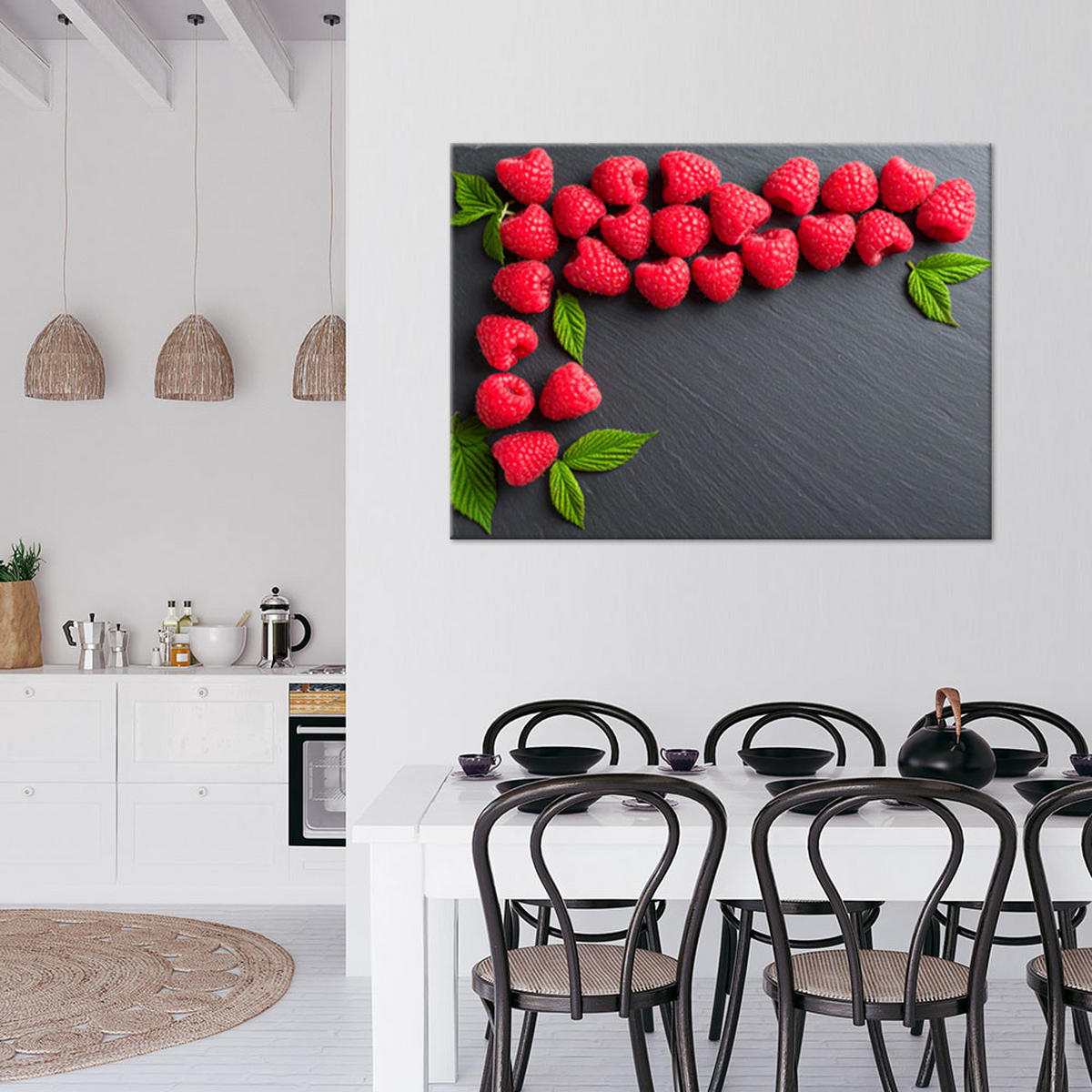 LEINWANDBILD Rote Himbeeren Früchte Natur 100x70cm - Grau, Textil (100/70cm) - Feeby