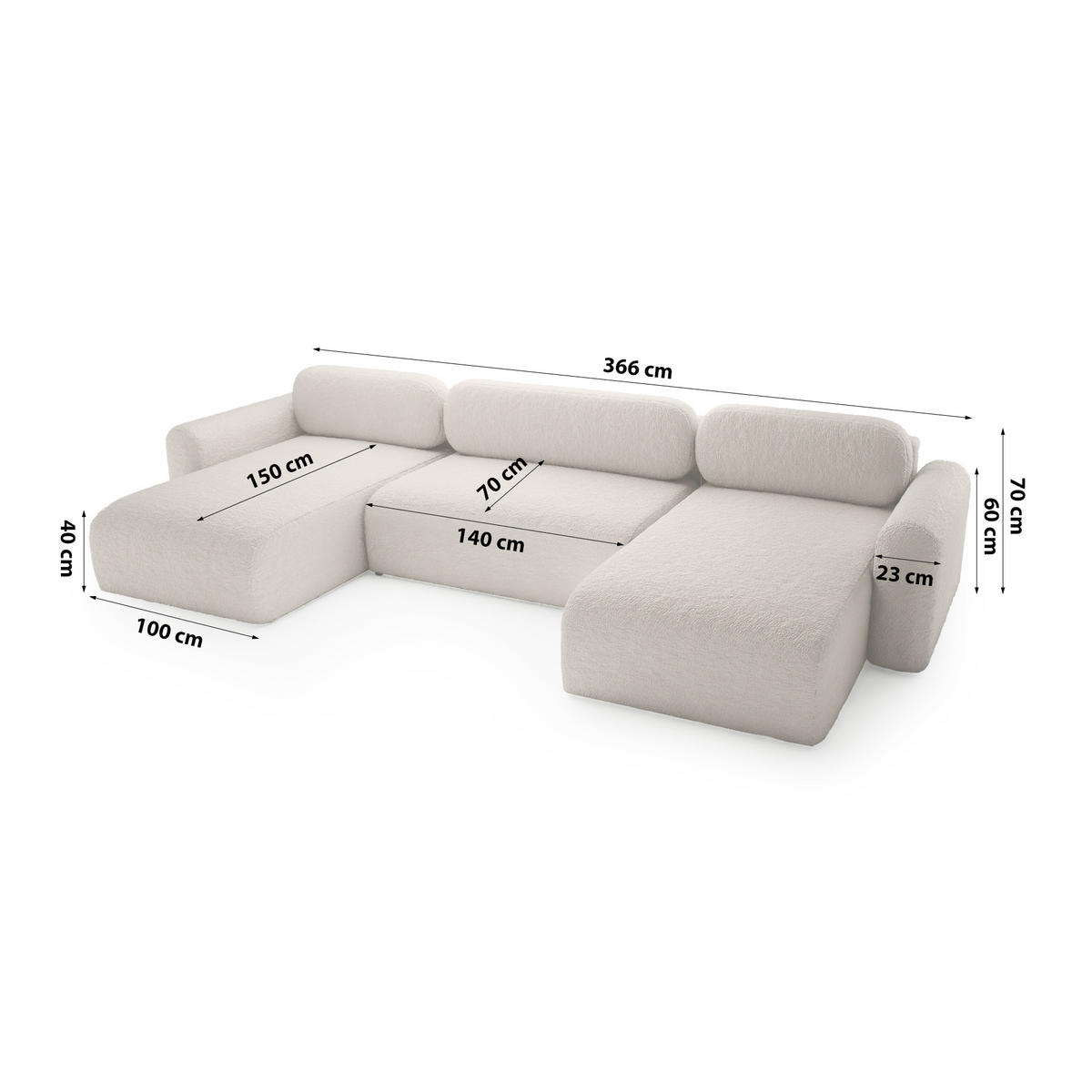 WOHNLANDSCHAFT mit Schlaffunktion Thekla U, Beige - Beige, Textil (366/70/150cm) - Fedve