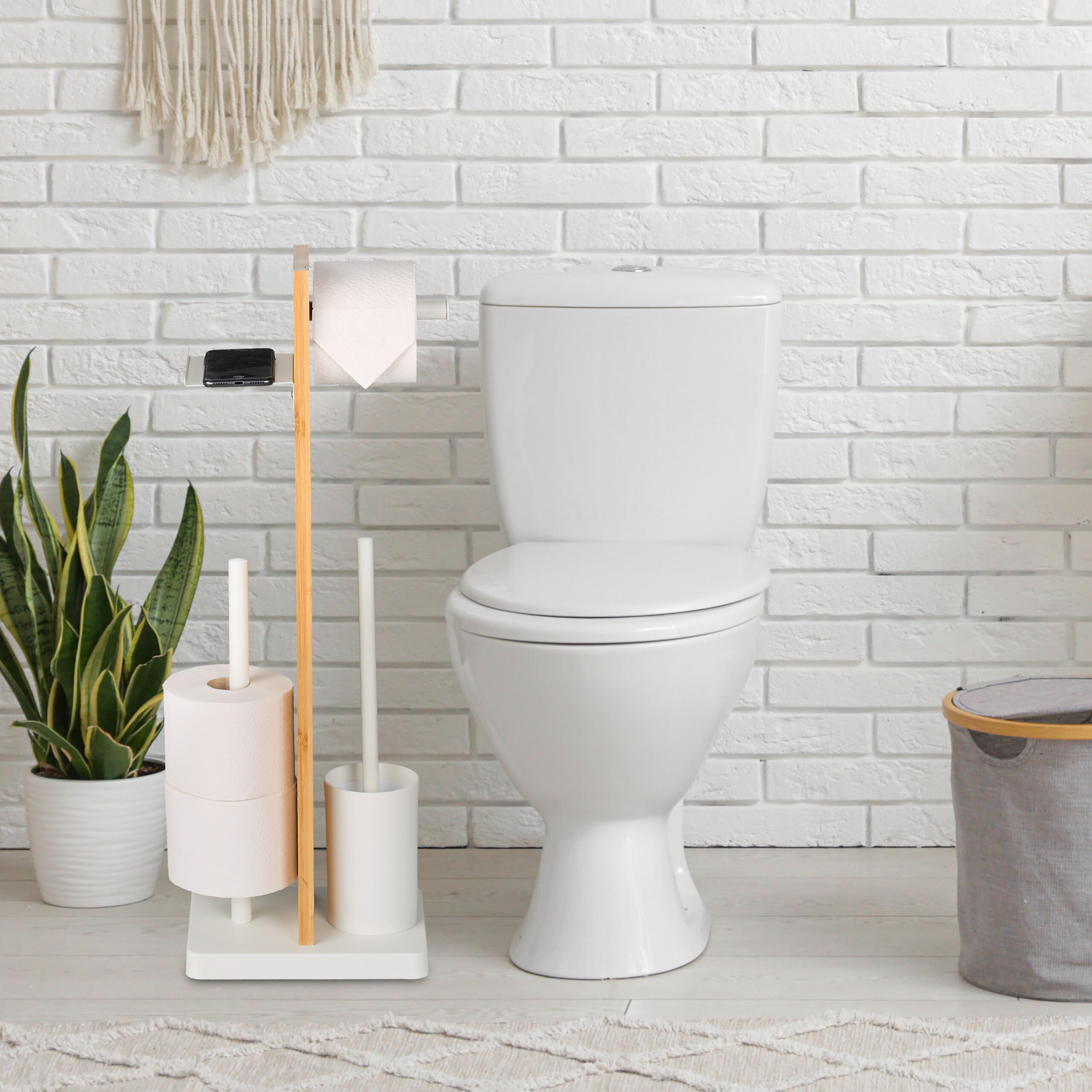 WC-GARNITUR - Weiß, Holz/Kunststoff (27/68/18cm) - Relaxdays