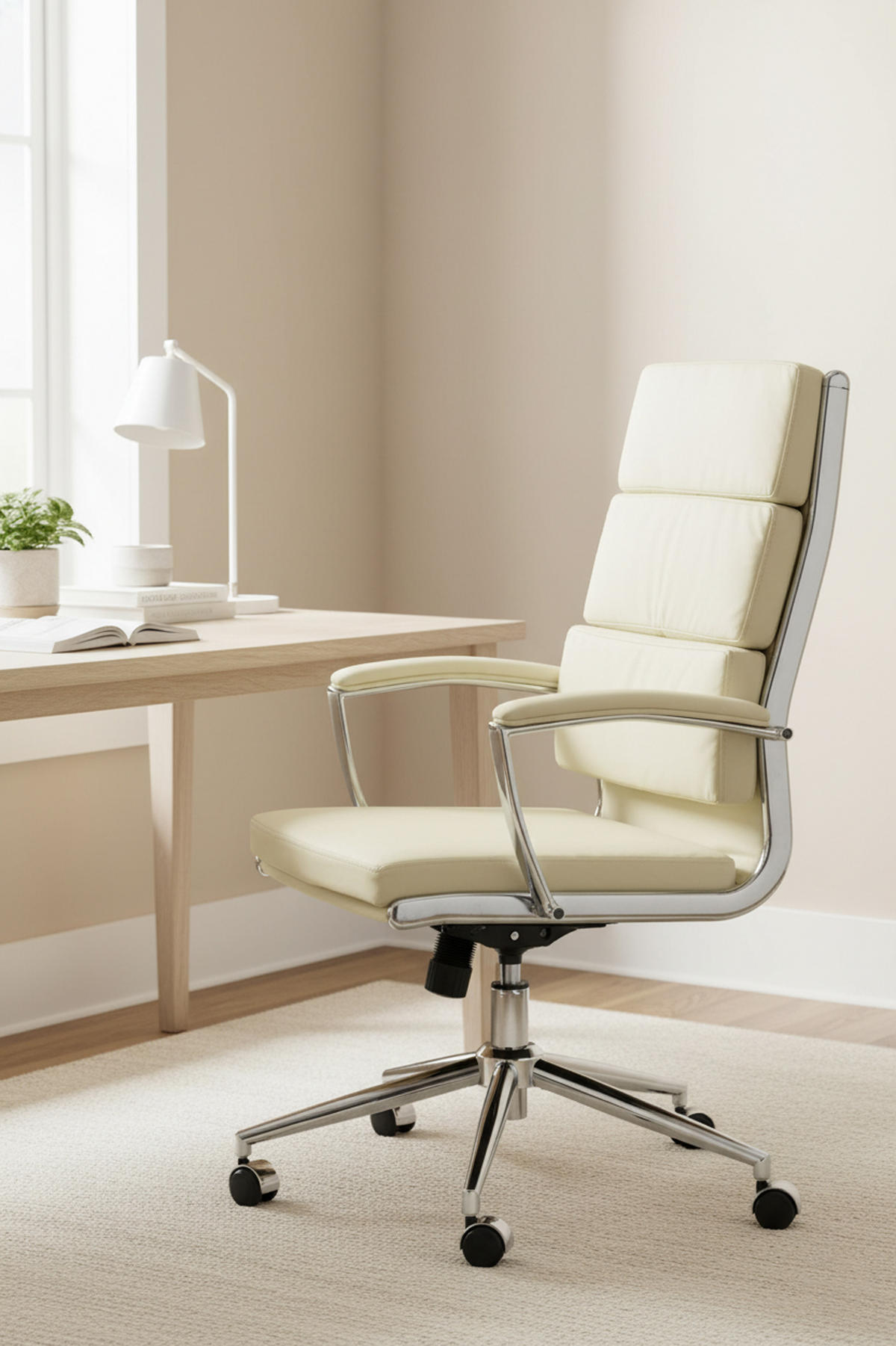 BÜROSTUHL Cyron Kunstleder creme - Chromfarben/Creme, Metall (61/115/65cm) - TPFLiving