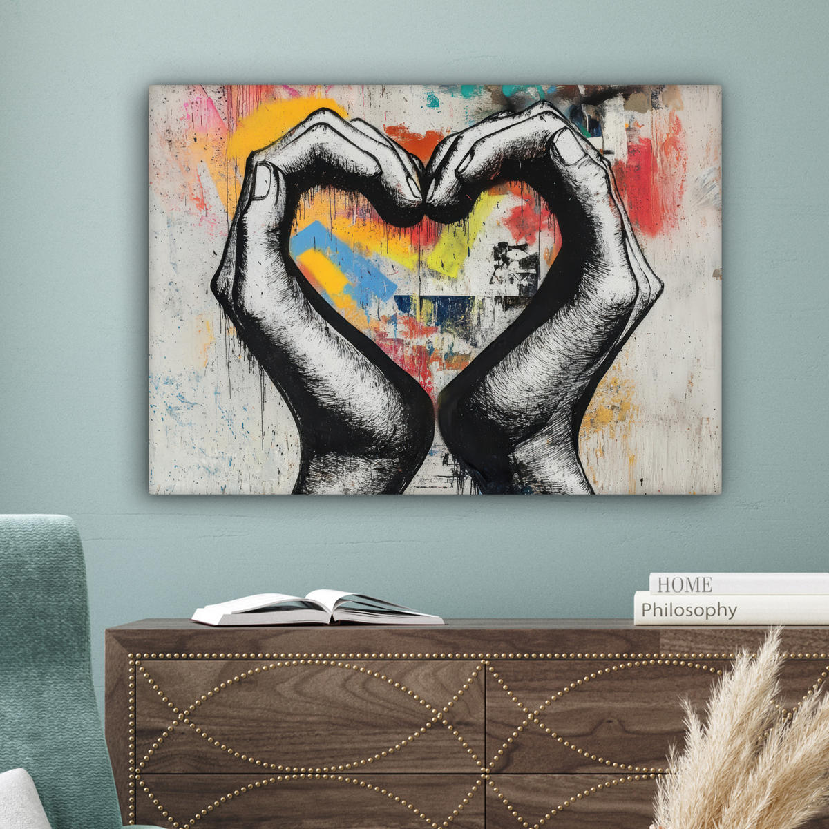 LEINWANDBILD - Hände - Herz - Straßenkunst - Graffiti - 80x60 - Malerei - Multicolor, Textil (80/60cm) - MuchoWow