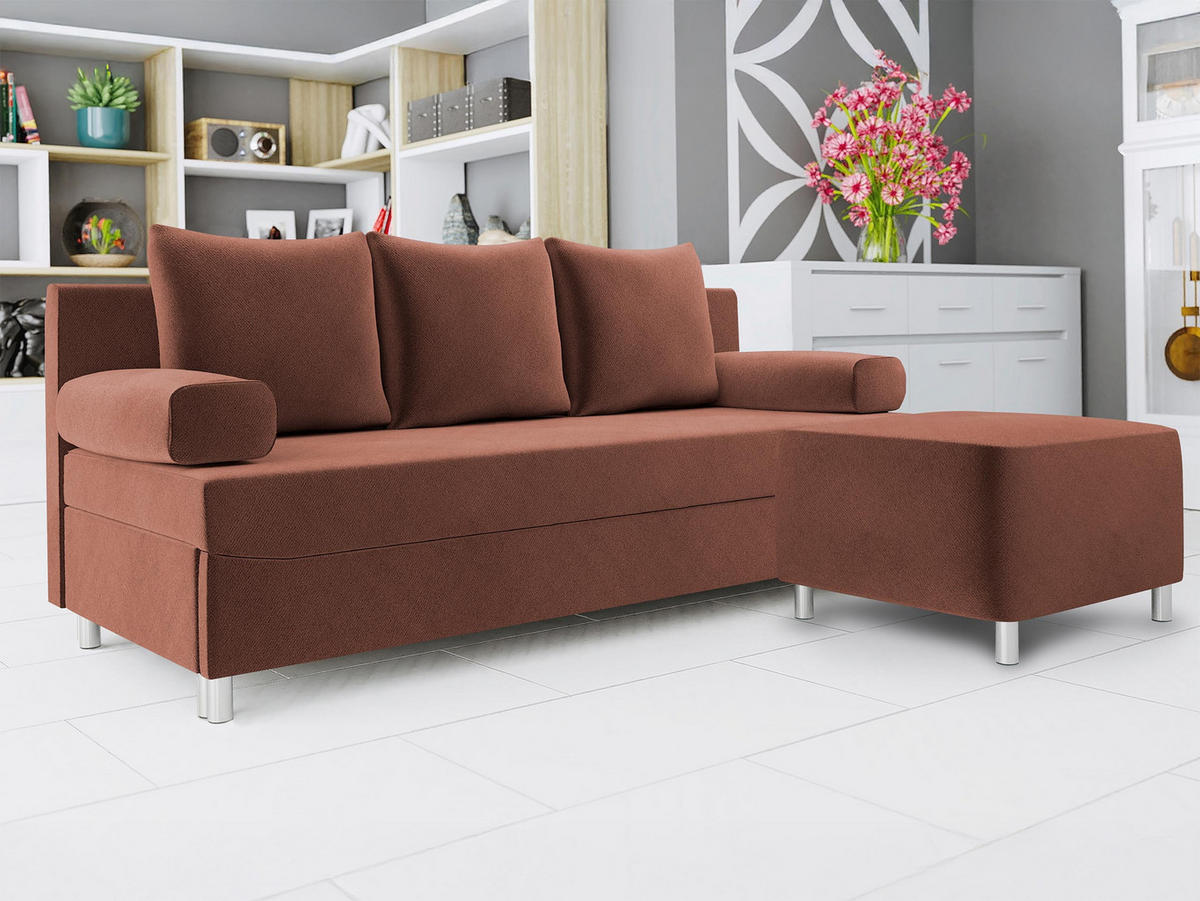 SCHLAFSOFA Dover mit Polsterhocker - Chromfarben/Rosa, Holz/Kunststoff (192/80cm) - MIRJAN24