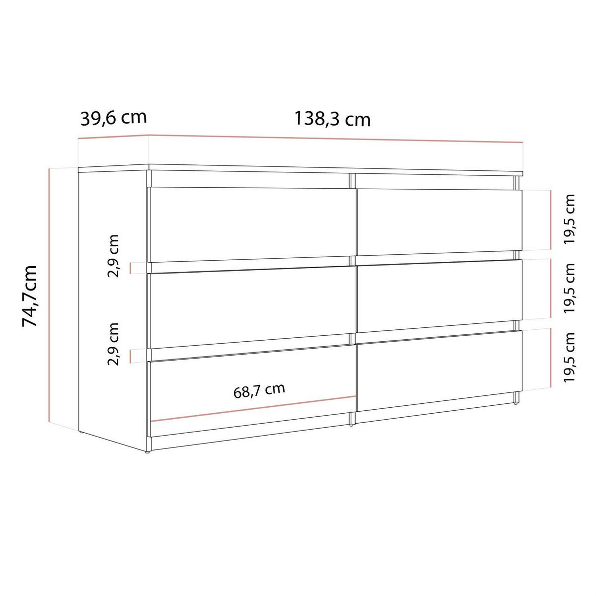 SIDEBOARD HANA M6 Weiß 140cm - Weiß, Holzwerkstoff (140/74.4/40cm) - Lookway