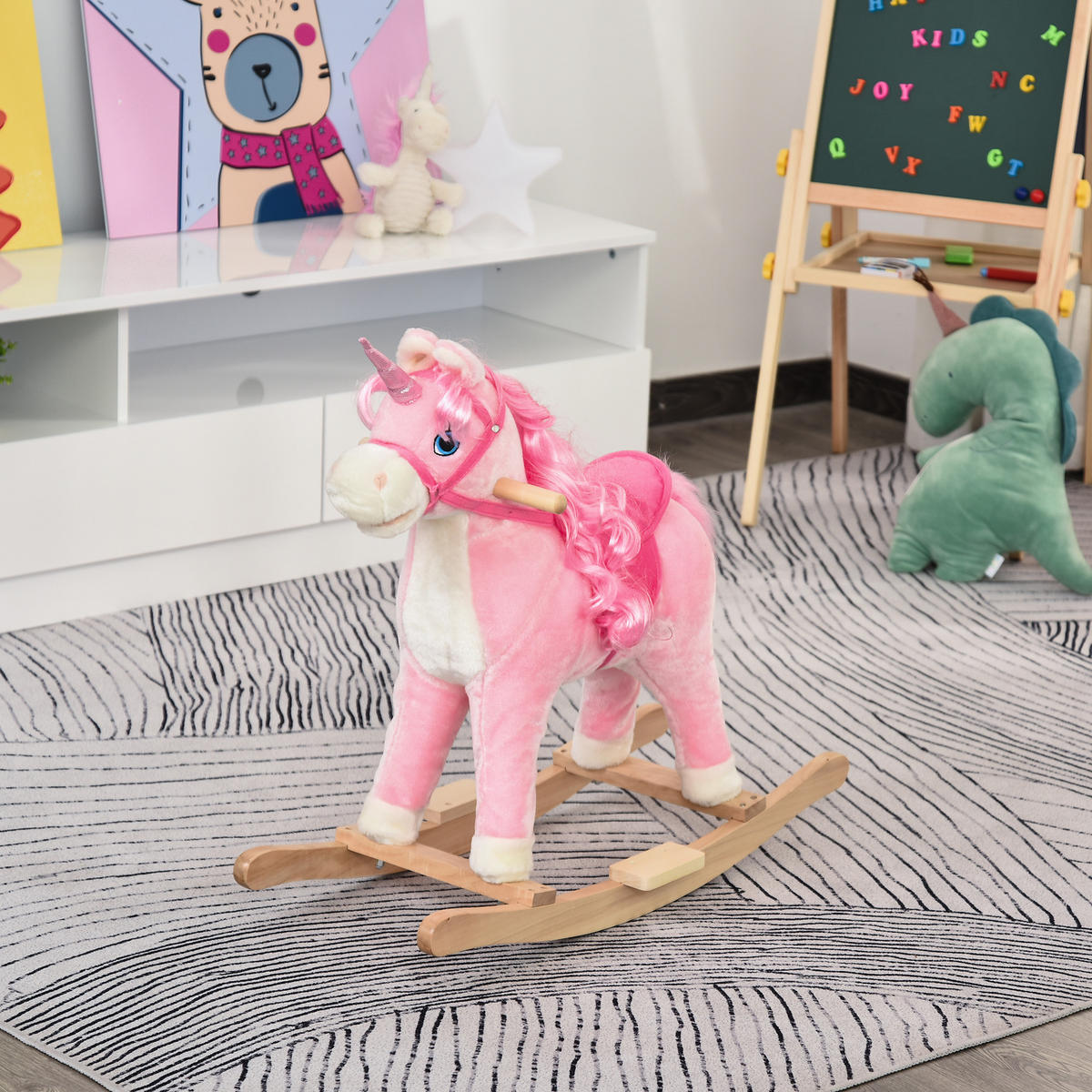 SCHAUKELPFERD DE-18222 mit authentischen Geräuschen Rosa - Pink, Holzwerkstoff (33/62/74cm) - ComfortXL