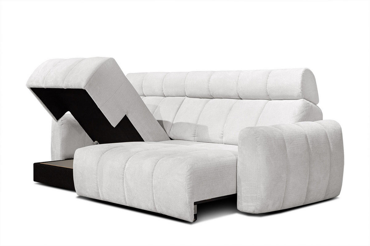ECKSOFA KIMI 3-Sitzer, ausziehbarer Sitz, verstellbare Kopfstützen, creme - Creme/Schwarz, Holzwerkstoff/Textil (270/160cm) - Courtois Laville