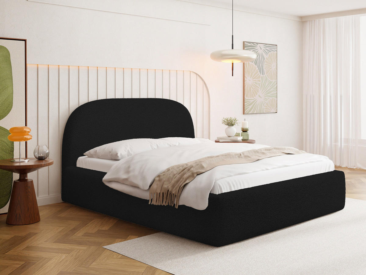 POLSTERBETT Puro mit Bettkasten, Schwarz Boucle 200 x 200 cm – mit Metall-Lattenrost - Birkefarben/Schwarz, Holzwerkstoff/Kunststoff (200/200cm) - WFL GROUP