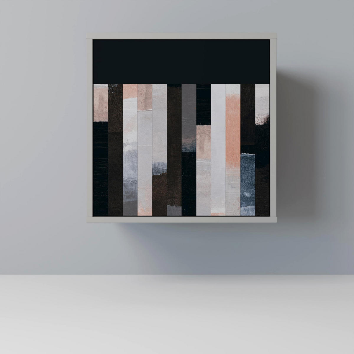 SIDEBOARD COLLAGE OF RECTANGLES, Grau, 57,5x42x75,5 cm, Goldfarbene Metallfüße - Goldfarben/Multicolor, Holzwerkstoff/Metall (57.5/75.5/42cm) - SpaceRebels