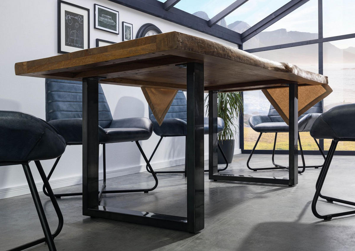 BAUMTISCH Mango 220x100x77 natur lackiert / U-Beine anthrazit glänzend FREEFORM 5 - Naturfarben, Holz (220/100/77cm) - Massivmoebel24