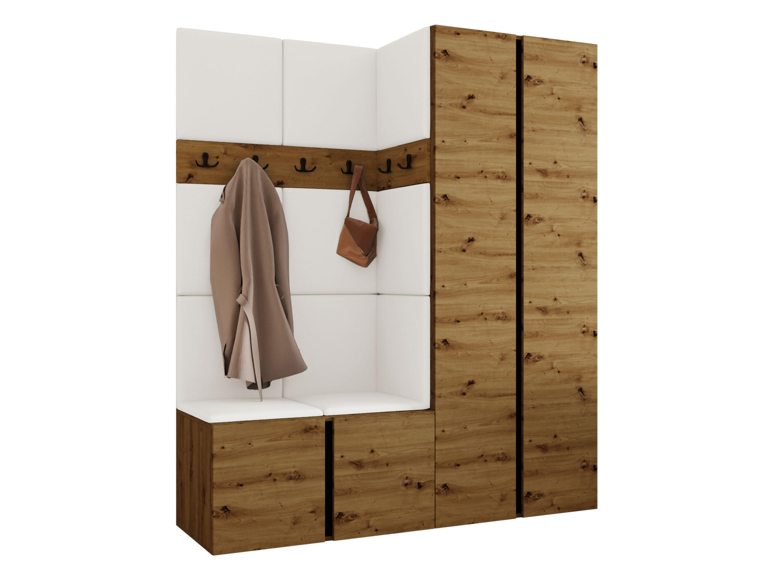 MOBILIER PENTRU HOL Orion III - alb/stejar Artisan, material plastic/compozit lemnos (158/186/46cm) - MIRJAN24