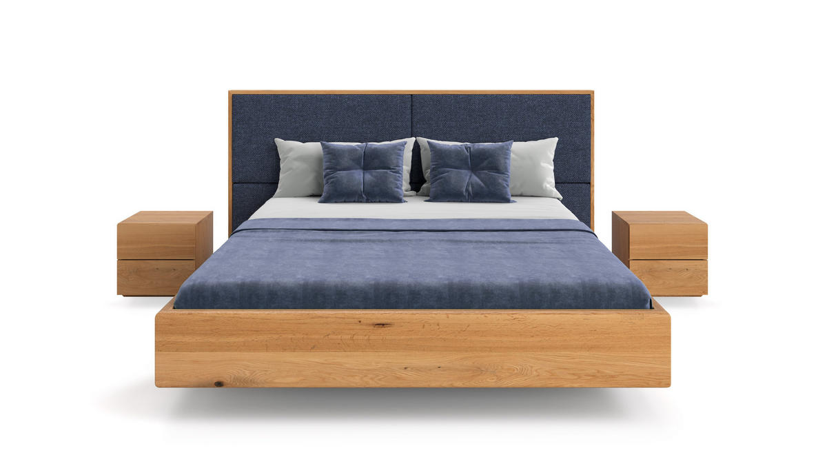 MASSIVHOLZBETT schwebend Dome aus Eiche 200x220 cm, Storm 77 (Blau) - Eichefarben/Braun, Holz (200/220cm) - Danzz