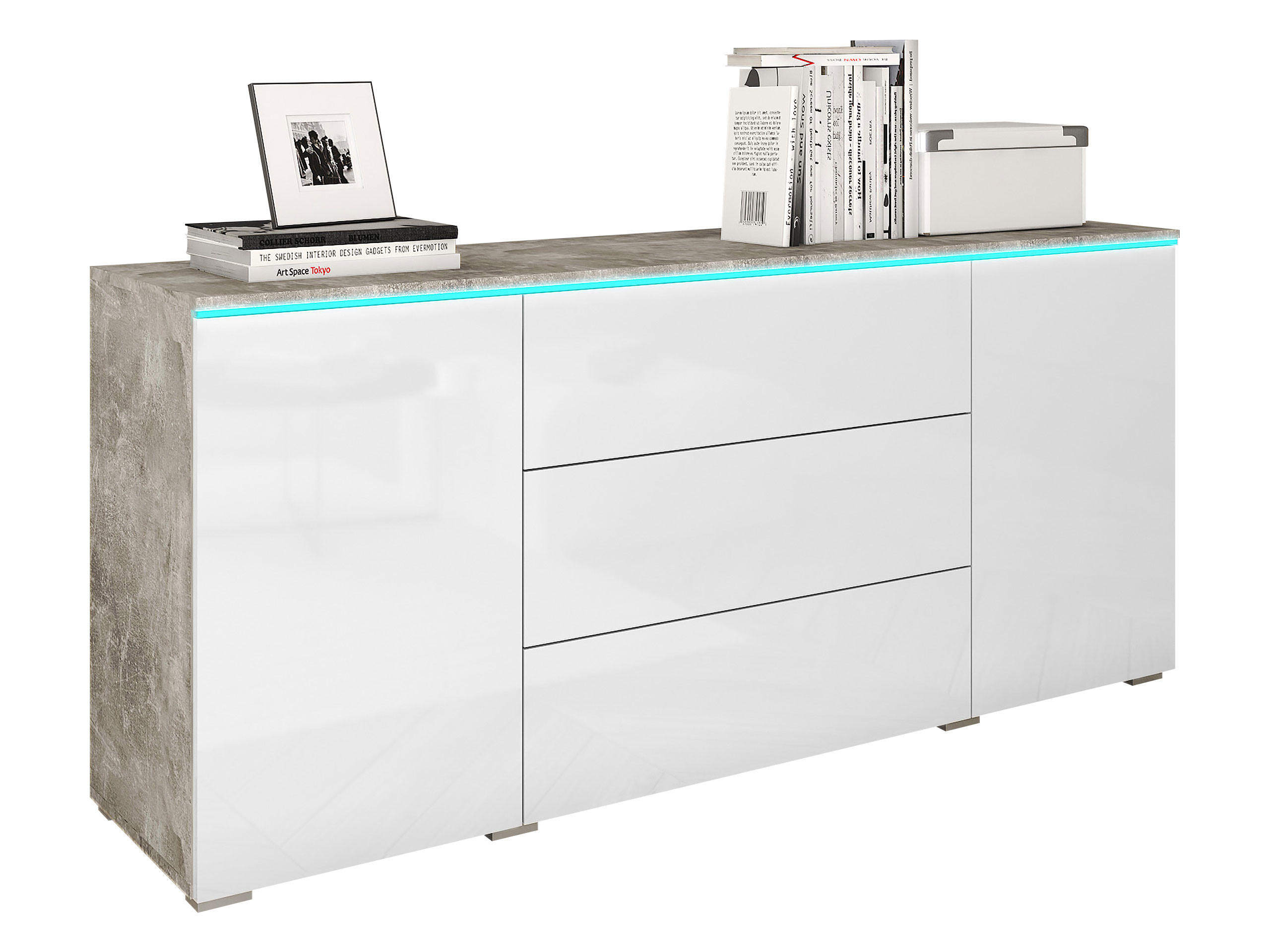 SIDEBOARD Vera 150 mit RGB LED Beleuchtung - Weiß Hochglanz/Hellgrau, Holzwerkstoff (150/66/40cm) - MIRJAN24