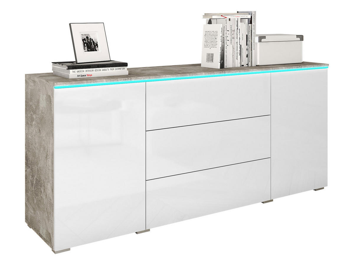 SIDEBOARD Vera 150 mit RGB LED Beleuchtung - Weiß Hochglanz/Hellgrau, Holzwerkstoff (150/66/40cm) - MIRJAN24