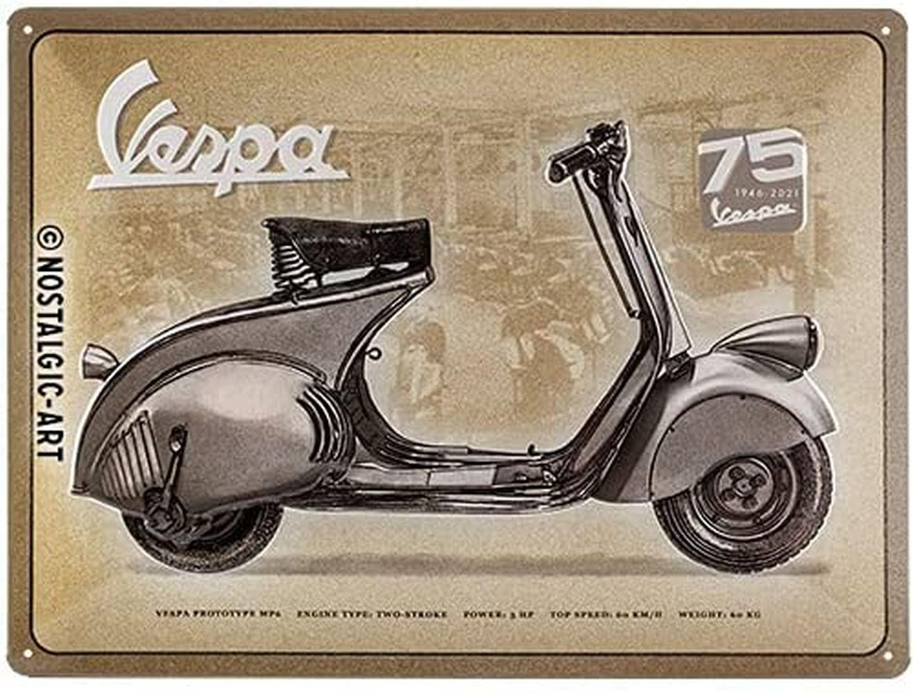 BLECHSCHILD 30/40 cm Vespa 75 Years Anniversary - Multicolor, Metall (40/30/0.2cm) - Nostalgic-Art