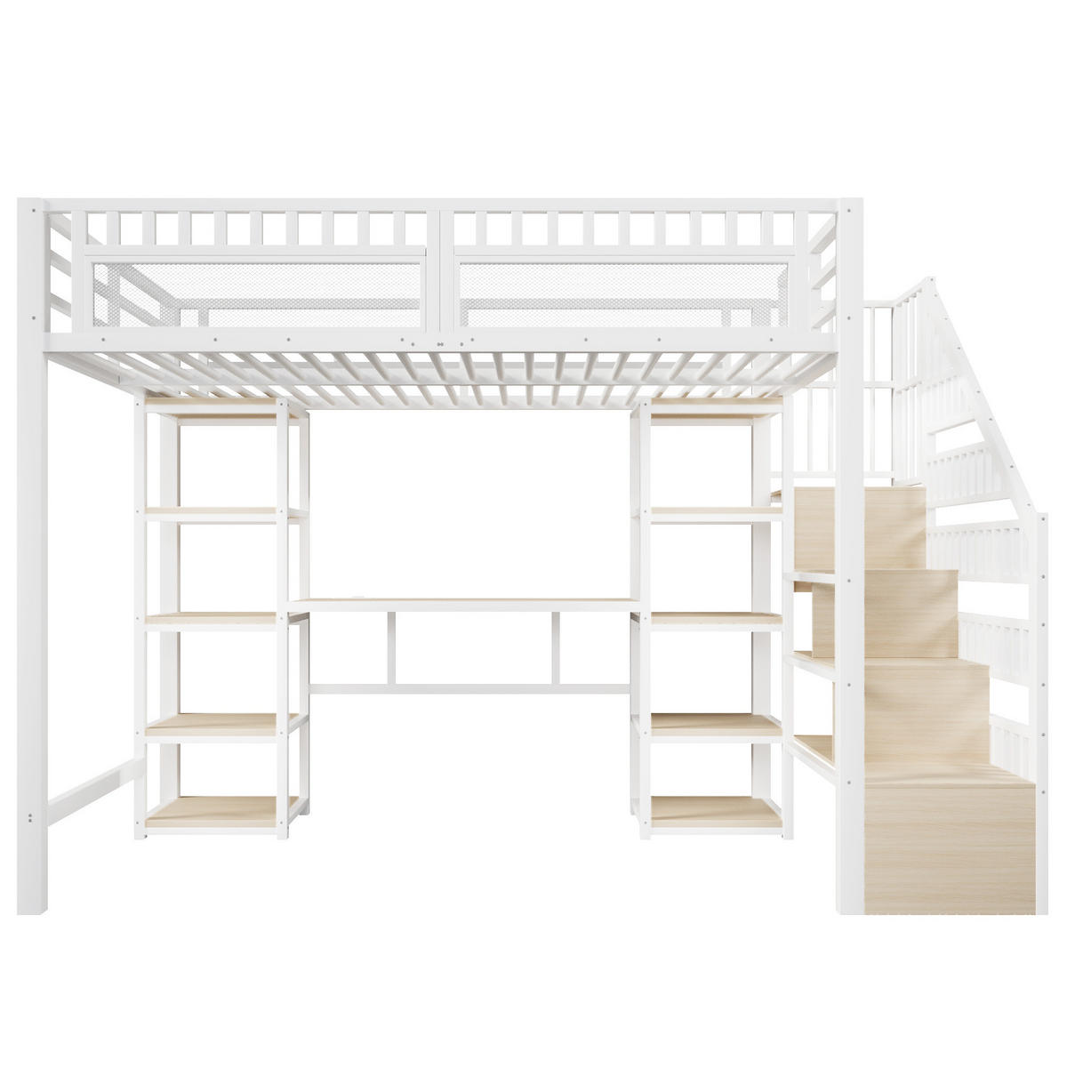 HOCHBETT 140/200 cm in Weiß mit Schreibtisch, LED-Beleuchtung und Stauraumleiter - Weiß, Metall (140/200cm) - Flora Grace