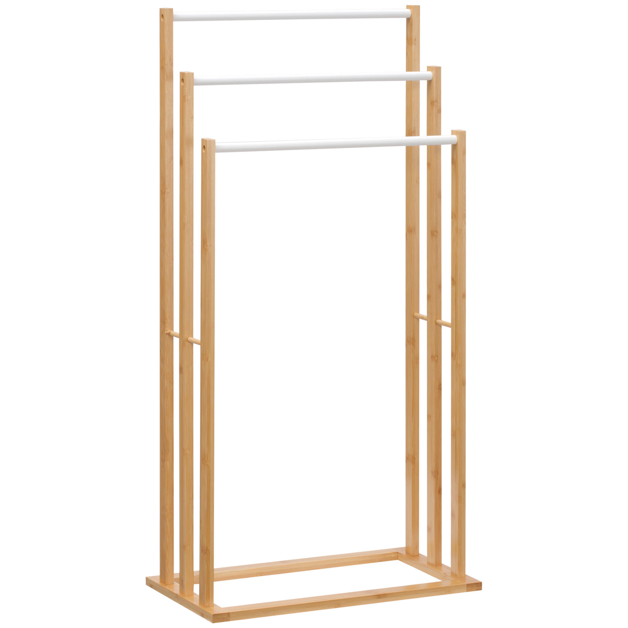 HANDTUCHHALTER mit 3 Stangen, ohne Bohren, Bambus, Natur, 48 x 25,8 x 94 cm - Naturfarben, Holz (25.8/94/48cm) - HOMCOM