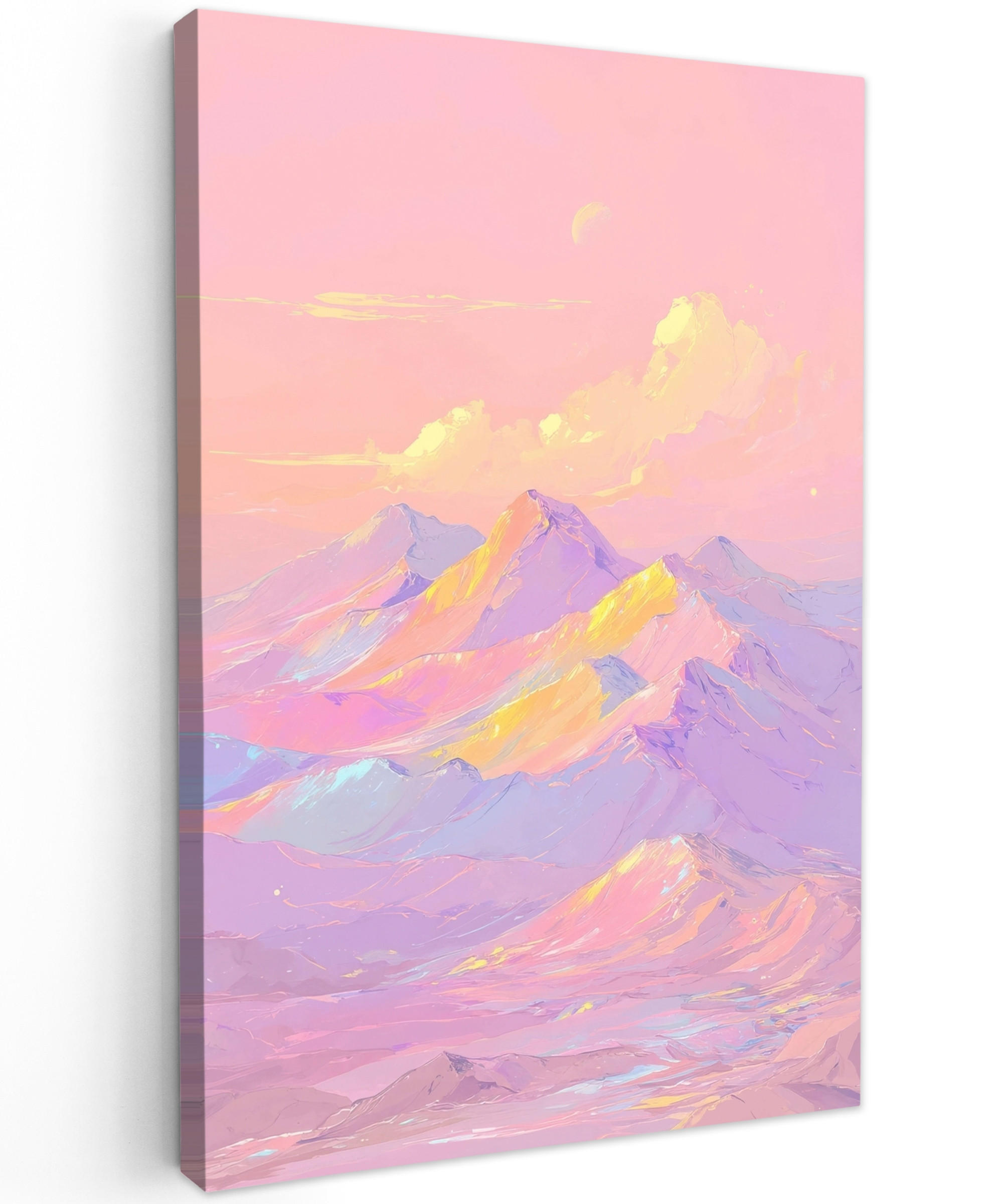 LEINWANDBILD Berggipfel - Wolken - Verträumt Deko XXL 80x120 cm - Hellrosa, Textil (80/120cm) - MuchoWow