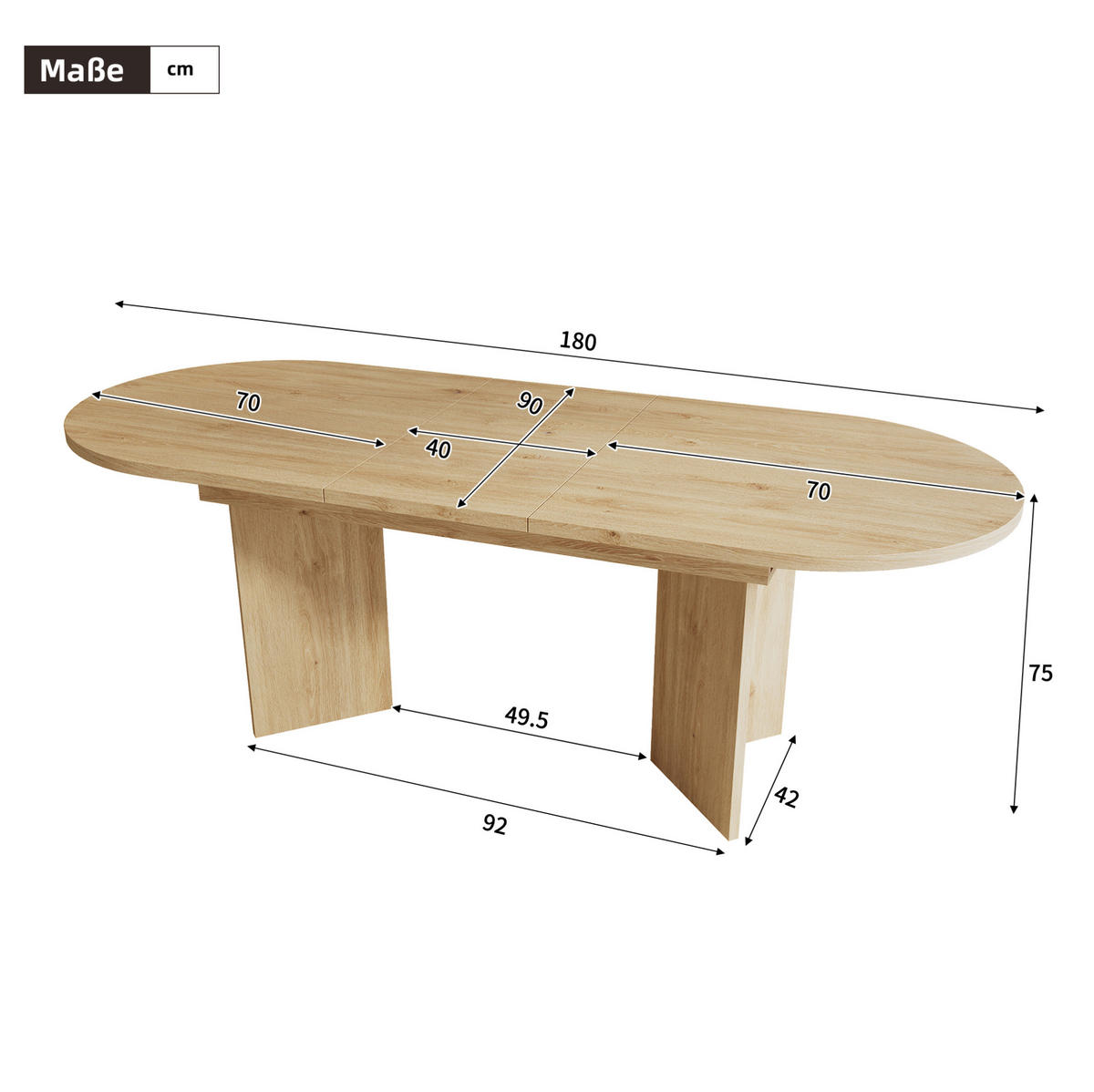 JEDILNA miza 140/180/90 cm raztegljiva, z zaobljenimi robovi in 18 mm ojačano ploščo, Hrast - barve hrasta, leseni material (180/90/75cm) - Redom
