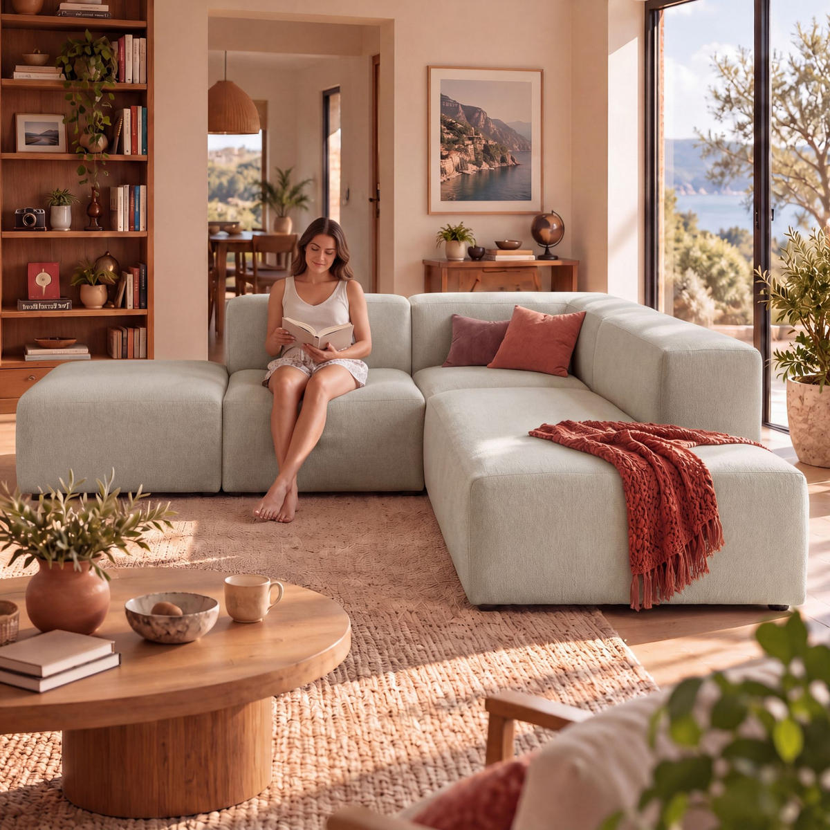 4-SITZER modulares Ecksofa HEAVEN SET 3 Rechts, Breite 270 cm Webstoff Olivgrün - Schwarz/Olivgrün, Holz/Kunststoff (270/245cm) - Muffo