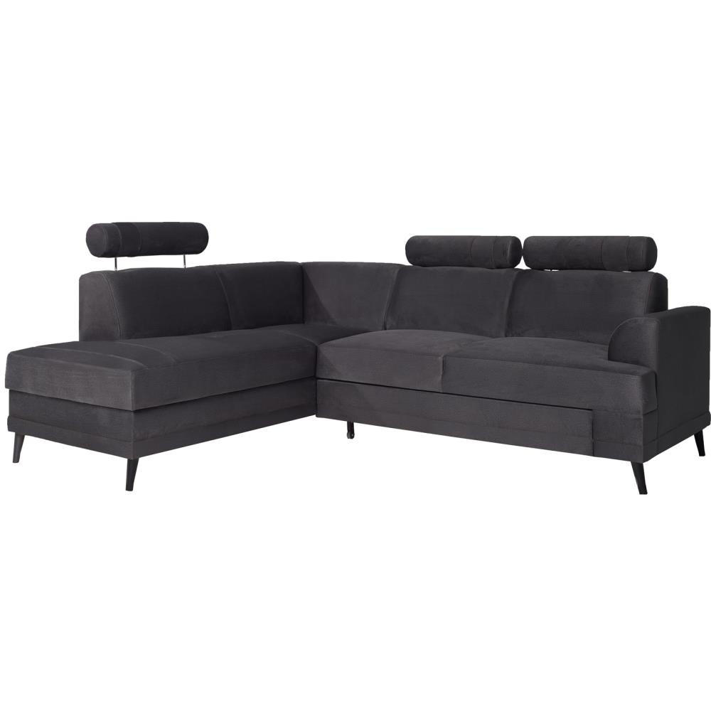 ECKSCHLAFSOFA Kordian links schwarz - Schwarz, Textil (250/200cm) - Beautysofa