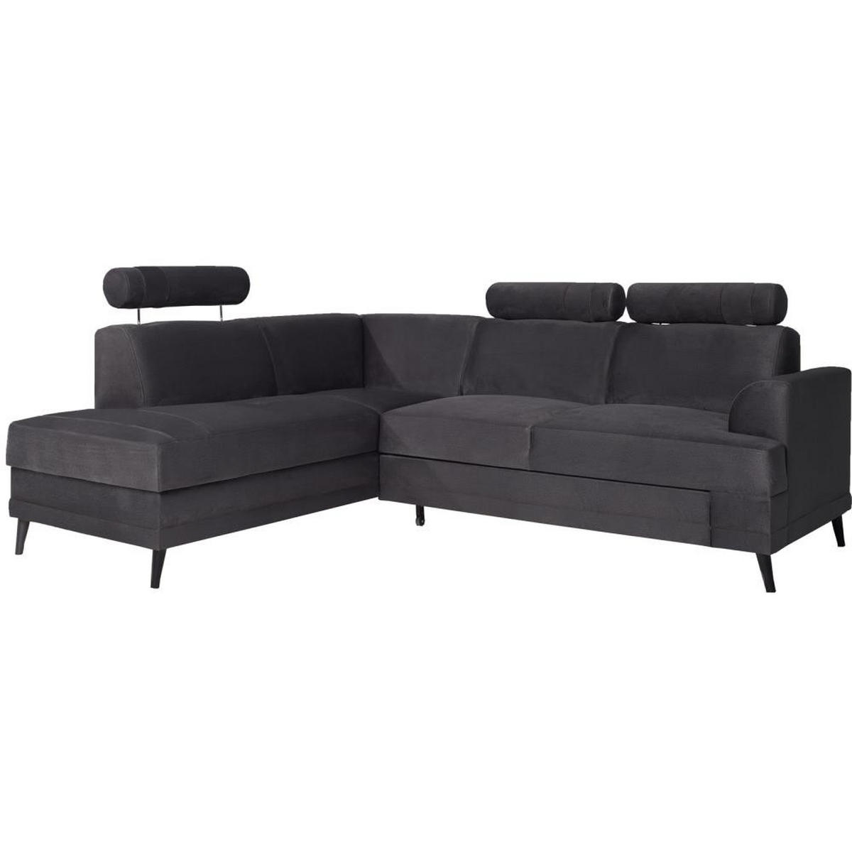 ECKSCHLAFSOFA Kordian links schwarz - Schwarz, Textil (250/200cm) - Beautysofa