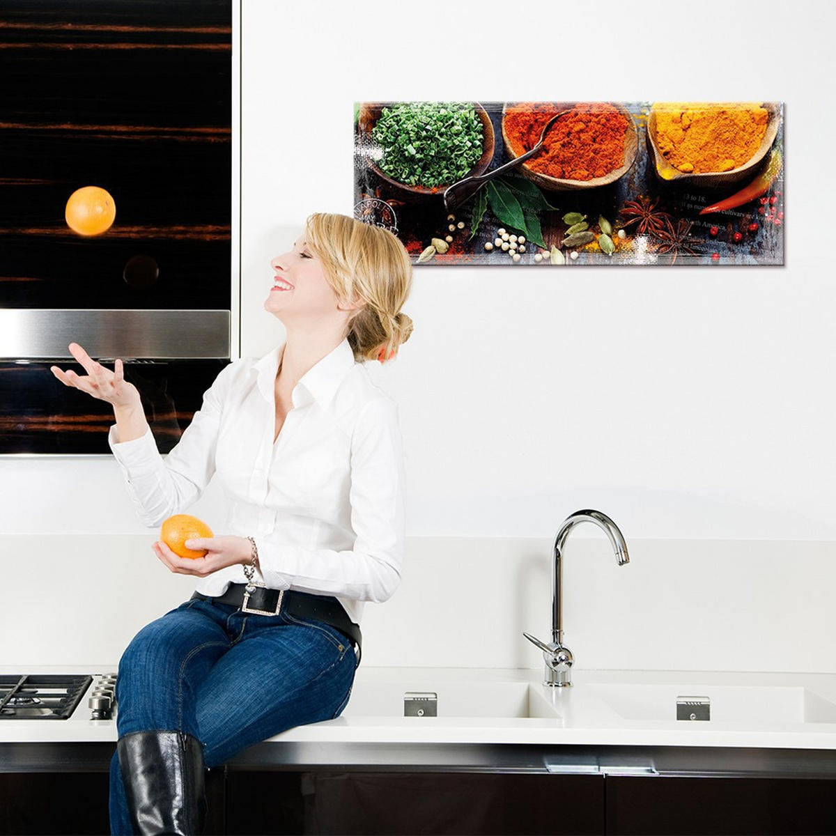 GLASBILD 80x30 cm Küche Gewürze bunt - Gelb, Glas (80/30cm) - artissimo