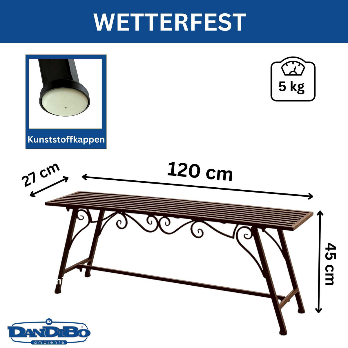 GARTENBANK Metall Braun 120/27/45 cm - Braun, Metall (120/45/27cm)
