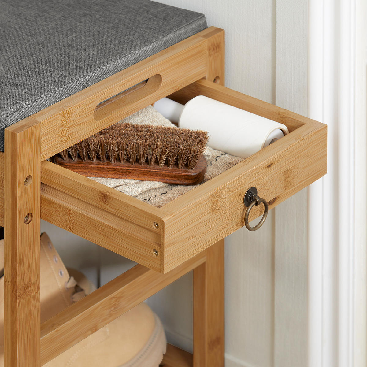 SCHUHBANK Natur - Naturfarben, Holz (90/45/30cm) - SoBuy