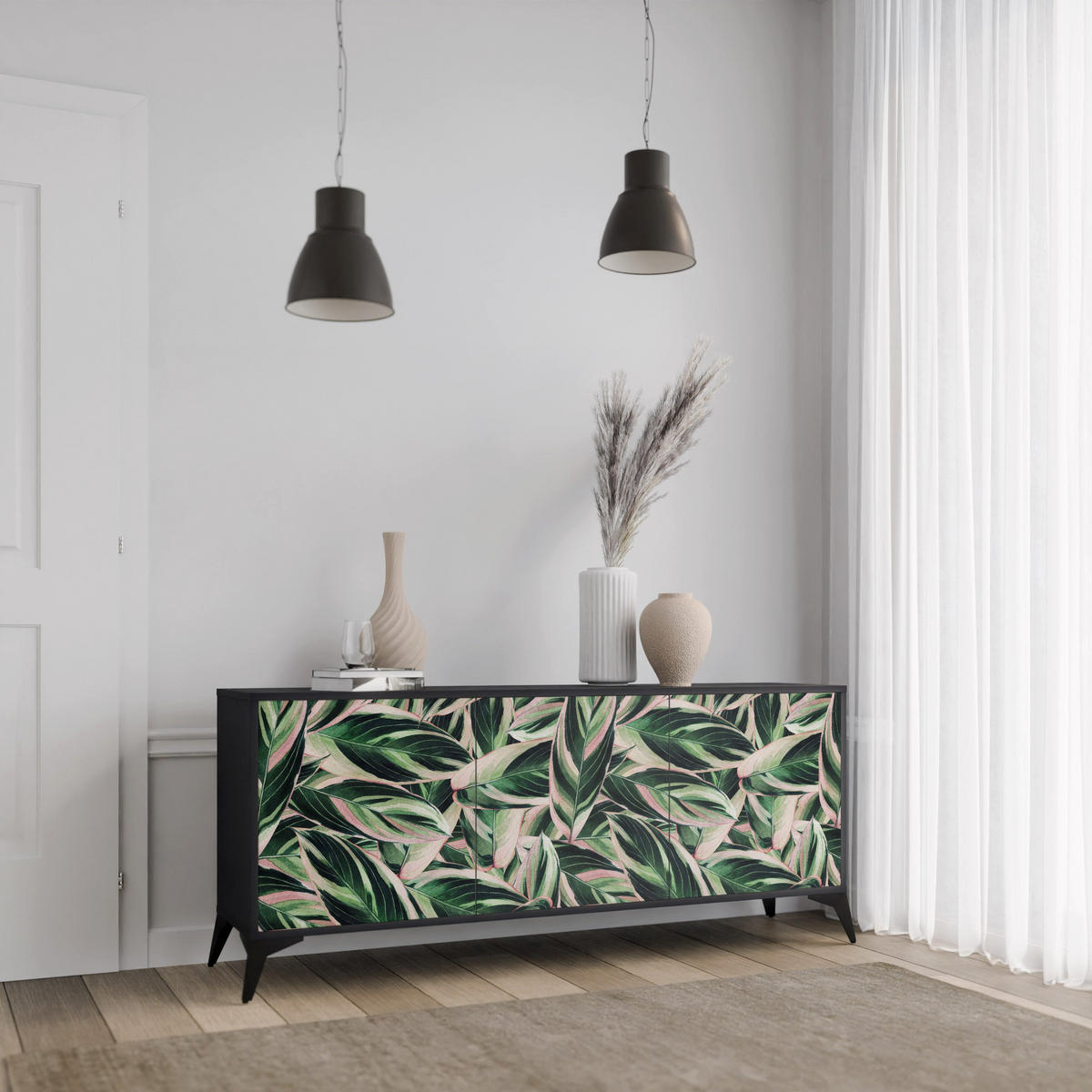 SIDEBOARD EERIE STROMANTHE, Eicheneffekt, 164,5x42x77,5 cm, 3 Türen - Eichefarben/Buchefarben, Holzwerkstoff/Buchenholz (164.5/77.5/42cm) - SpaceRebels