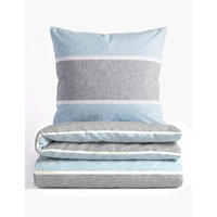 BETTWÄSCHE-GARNITUR Premium Melange Blockstreifen ciel, 155x200 cm + 80x80 cm - Hellblau, Textil (155/200cm) - biberna