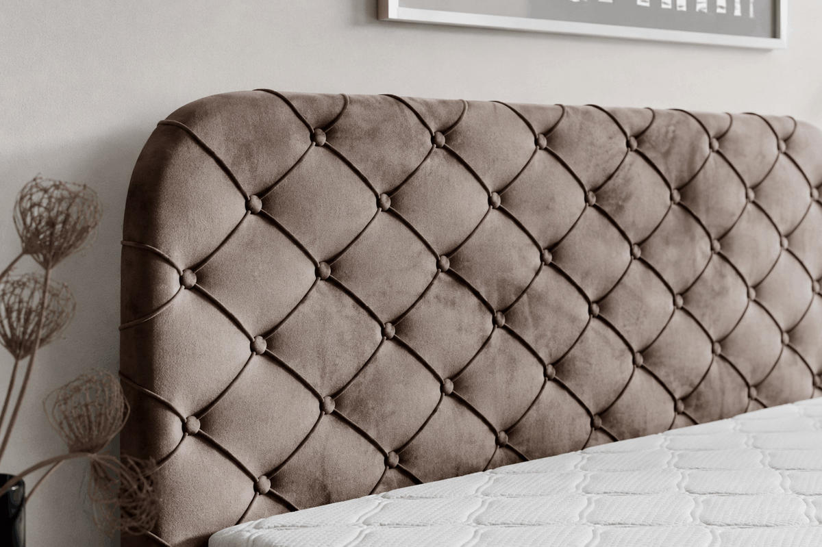 BOXSPRINGBETT 180x200 Elara, Chesterfield, 15 cm Beine, Matratze, Braun - Braun, Holz/Textil (180/200cm) - Emporius