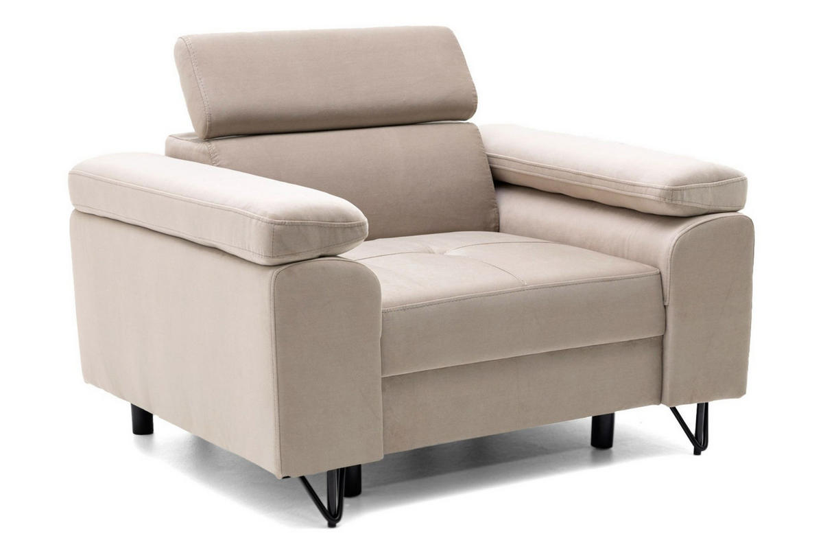 SESSEL JUNIOR mit verstellbare Kopfstütze Velours Beige - Beige/Schwarz, Holz/Textil (116/90/92cm) - Muffo
