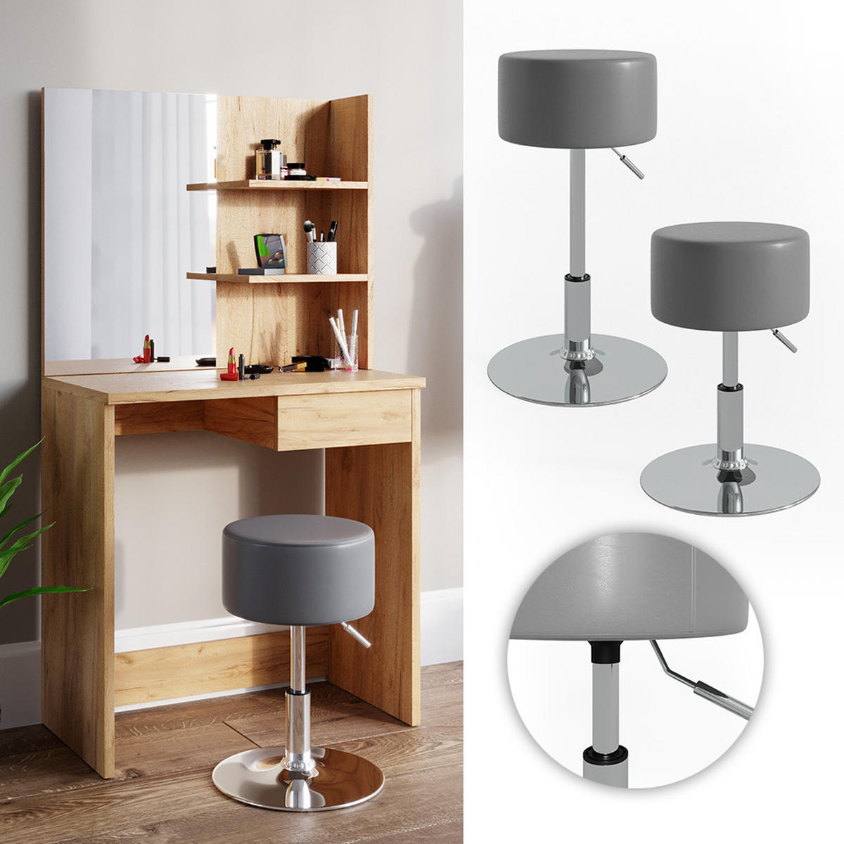 STOLIČKA Design Šedá - šedá, kov (33.5/67/33.5cm) - Vicco