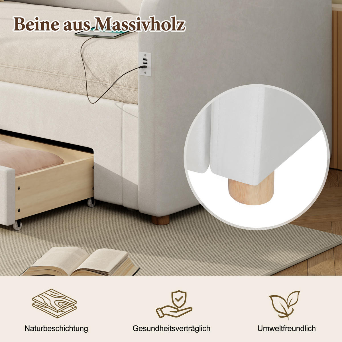 ČALOUNĚNÁ POSTEL 90/200 cm & 180/200 cm v béžové barvě se zásuvkami, USB a Type-C - béžová, kov/kompozitní dřevo (90/200cm) - CHICFURN