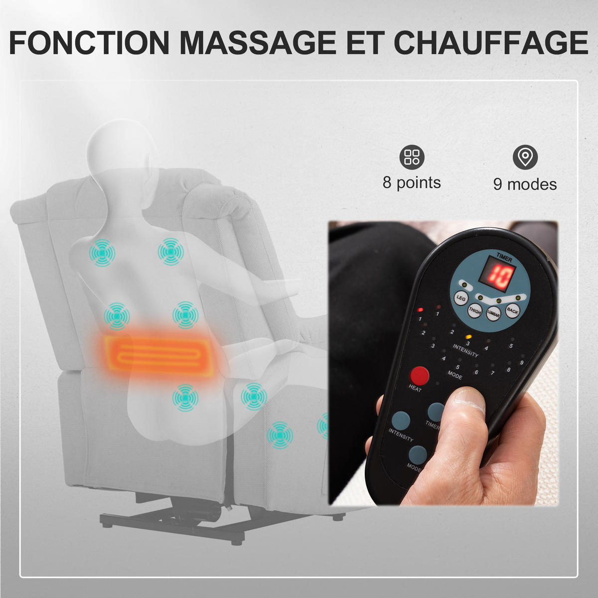 MASSAGESESSEL DE-15447 mit Massage, Heizung und Aufstehhilfe Dunkelgrau - Dunkelgrau, Metall (91/104/85cm) - ComfortXL