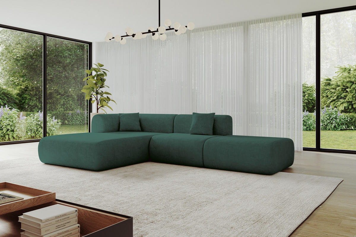 ECKSOFA Ottomane Links OVLY-L 289x176x71 Grün Samt - Jadegrün/Schwarz, Holzwerkstoff/Kunststoff (176/289cm) - ALTDECOR