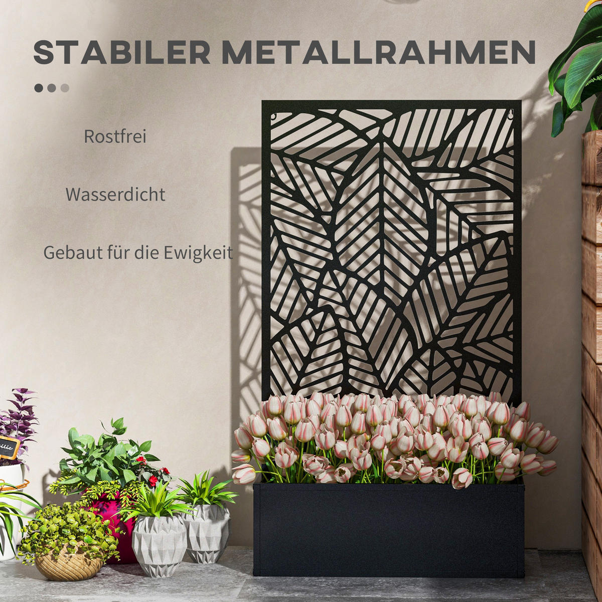 HOCHBEET, Blumenkübel 61 x 23 x 113cm - Schwarz, Metall (23/113/61cm) - Outsunny