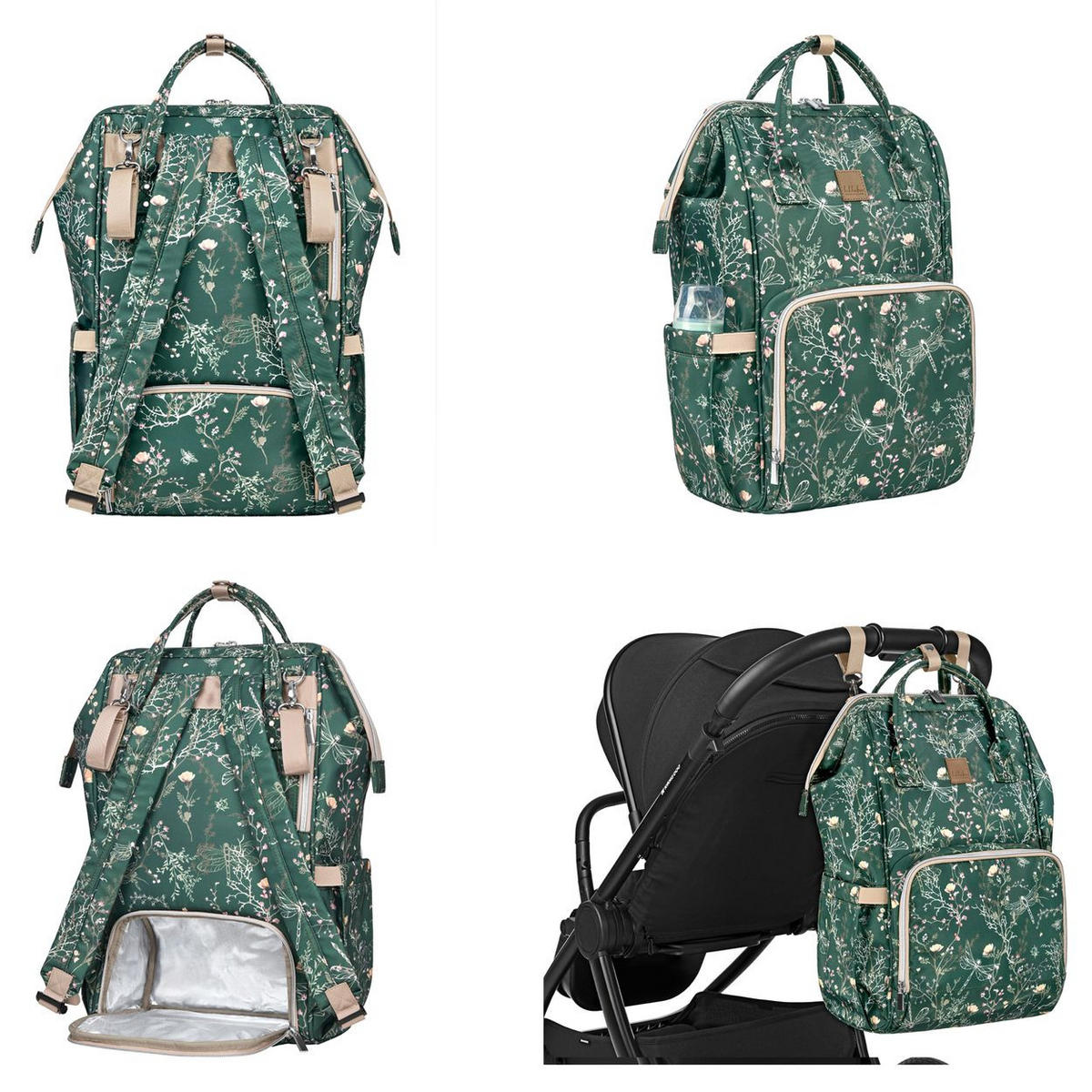 WICKELTASCHE Siena grün gemustert Wickelunterlage, Thermo-Flaschenfächer, wasserabweisende Tasche - Grün, Textil (21/42/27cm) - Kikka boo