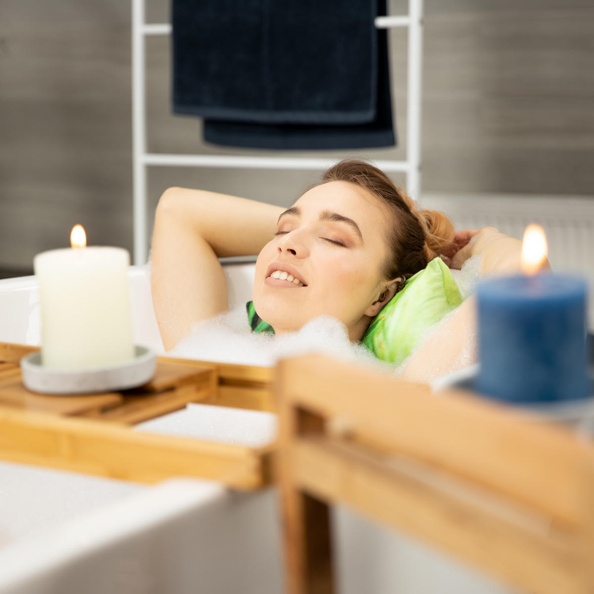 BADEWANNENABLAGE - Hellbraun, Holz/Textil (105/18/23.5cm) - Relaxdays