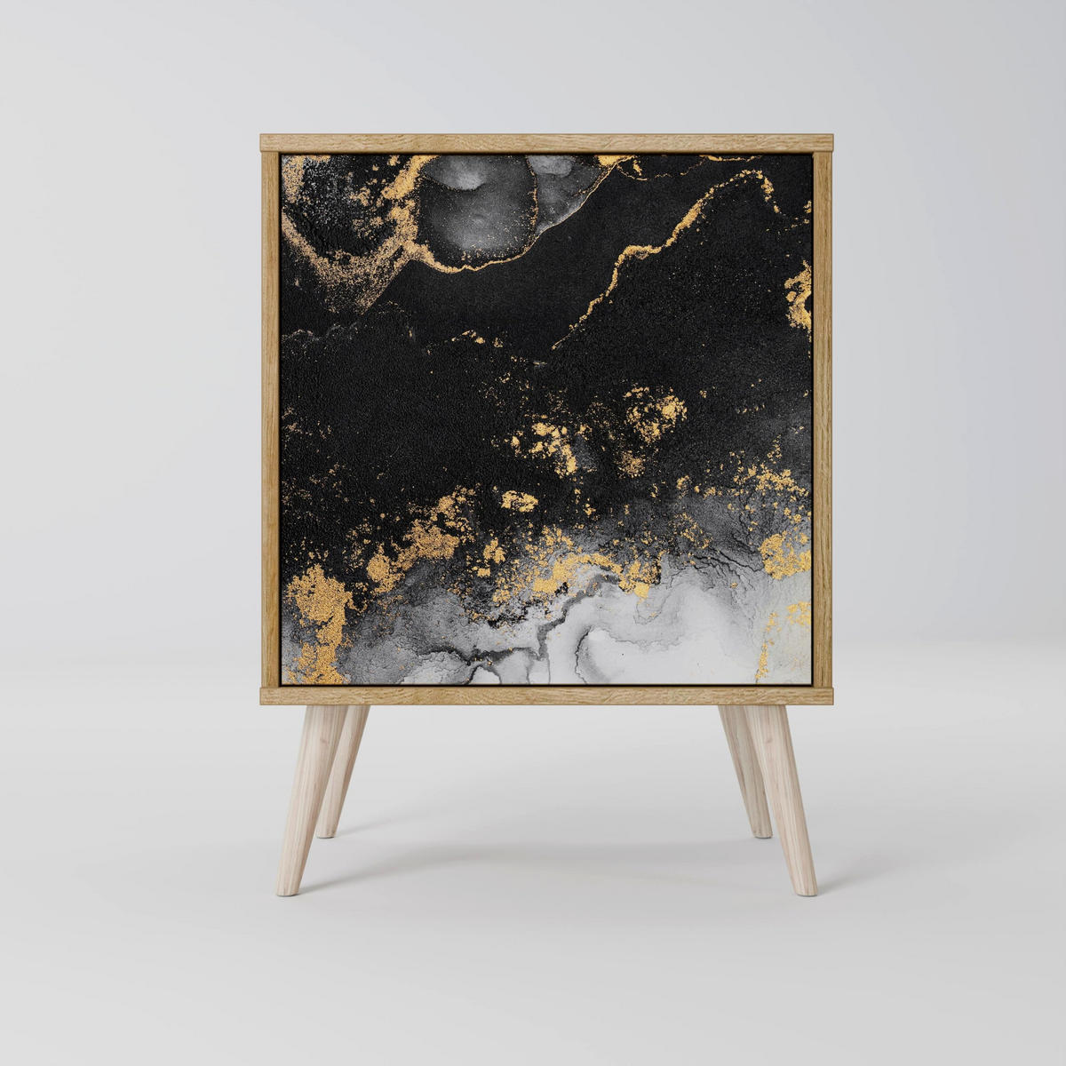 SIDEBOARD MARBLE OF TOMMORROW, Grau, 57,5x42x72,5 cm, Schwarze Metallfüße - Multicolor/Schwarz, Holzwerkstoff/Metall (57.5/72.5/42cm) - SpaceRebels