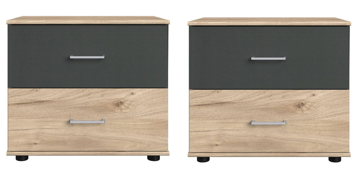 NACHTKONSOLE 2ER SET Angie Hickory Oak / graphit je 52 / 38 / 40cm - Graphitfarben/Braun, Holz/Holzwerkstoff (52/40/38cm) - Wimex