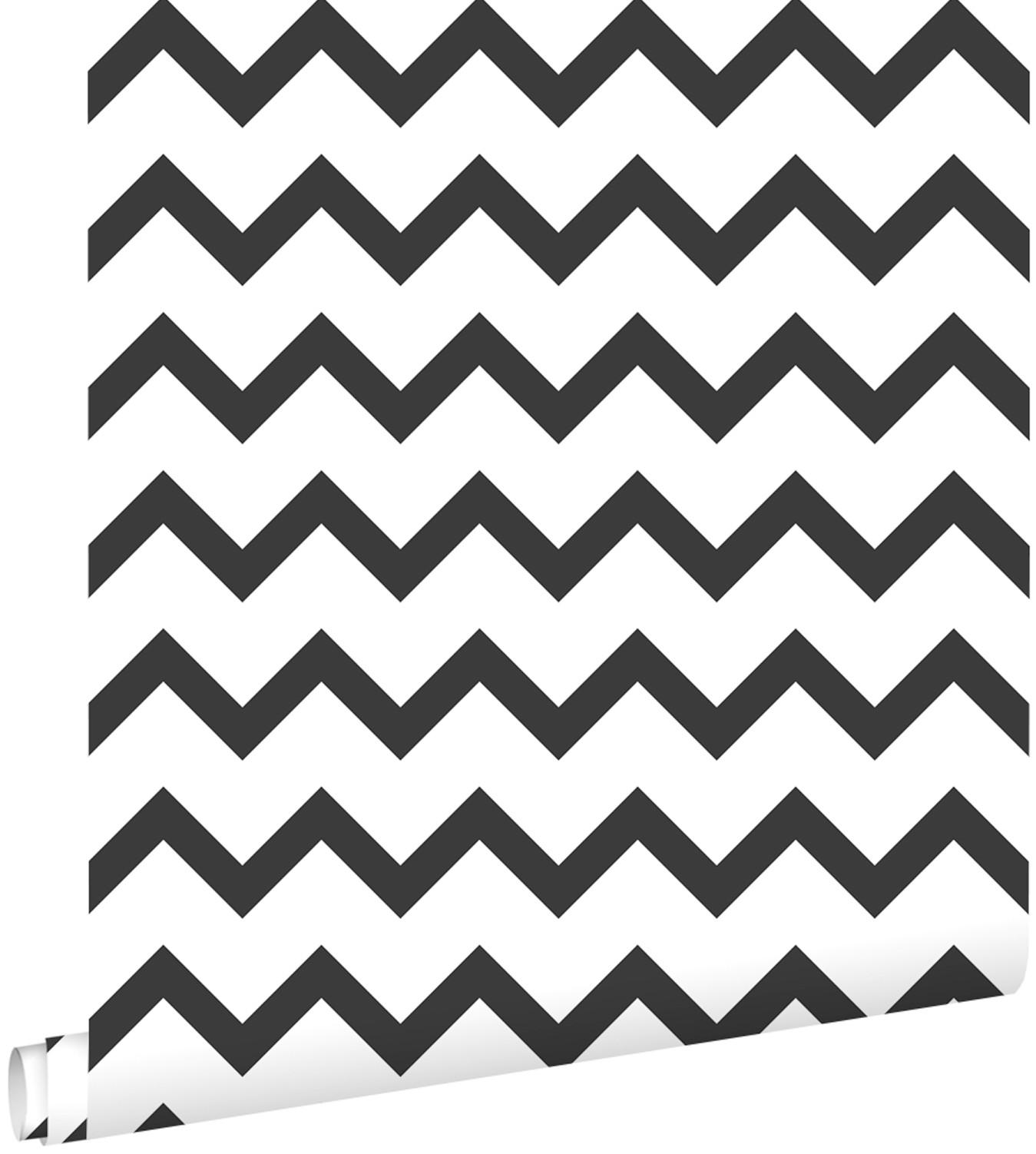 TAPETE Zickzack-Motiv 53 cm x 10.05 m - Schwarz, Papier (53/1000cm) - ESTAhome