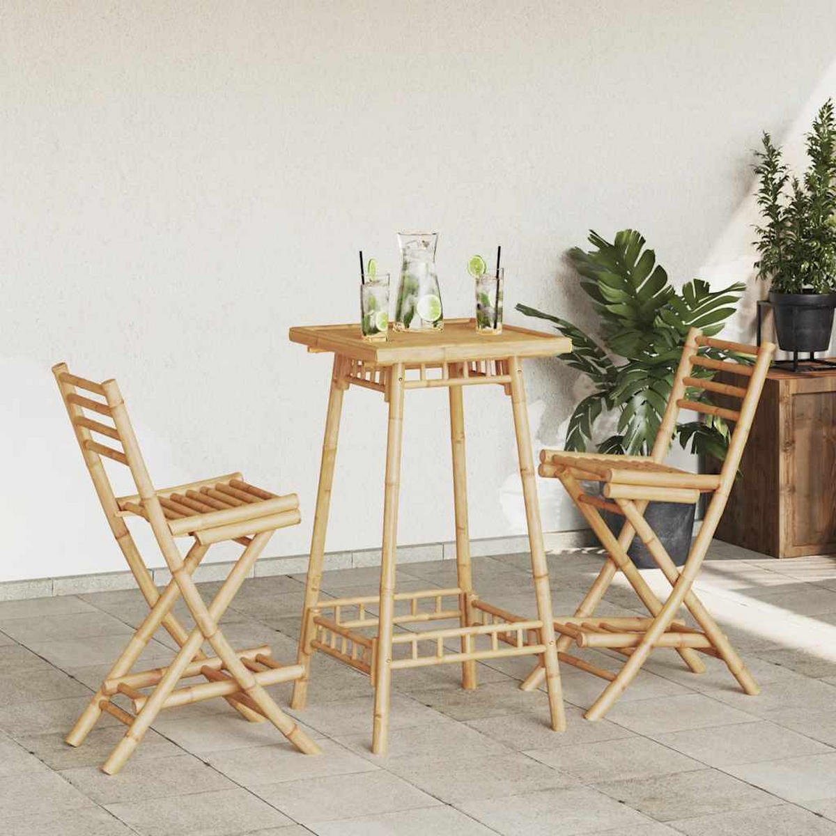 OUTDOOR-BARHOCKER Mit Fussstützen 2 Stk. KlaPPbar Bambus - Braun, Naturmaterialen (57.5/97/40cm) - vidaXL