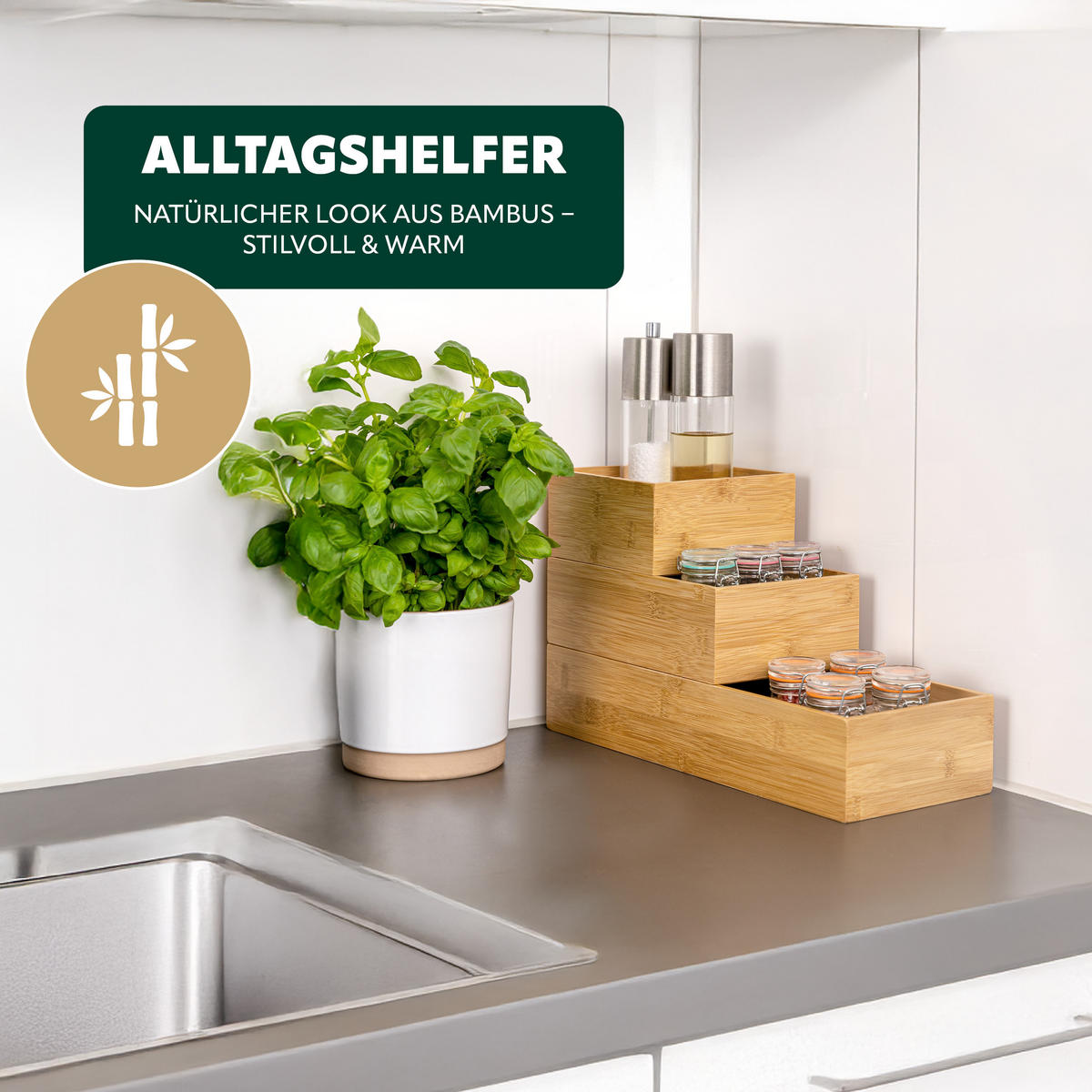 AUFBEWAHRUNGSBOXEN 4er-Set Bambus - Braun, Holz (38/7.5/15cm) - bremermann