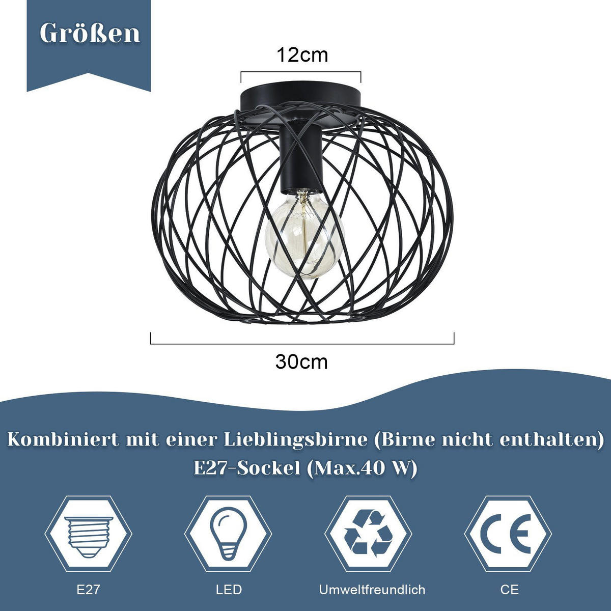 DECKENLEUCHTE Vogelnest 30/30/23 cm - Schwarz, Metall (30/30/23cm) - Nettlife